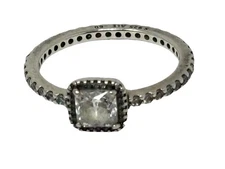 Authentic PANDORA Timeless Elegance Square Sparkle Halo Ring, Sz 9, Sterling CZ
