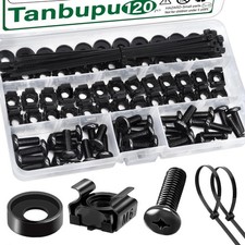 120Pcs M6 x 16mm Rack Mount Cage Nuts Screws Washers and Self-Locking Cable T