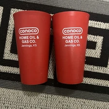 2 Vintage Red Conoco Home Oil & Gas Co Jennings Ks Advertisement Large Cups