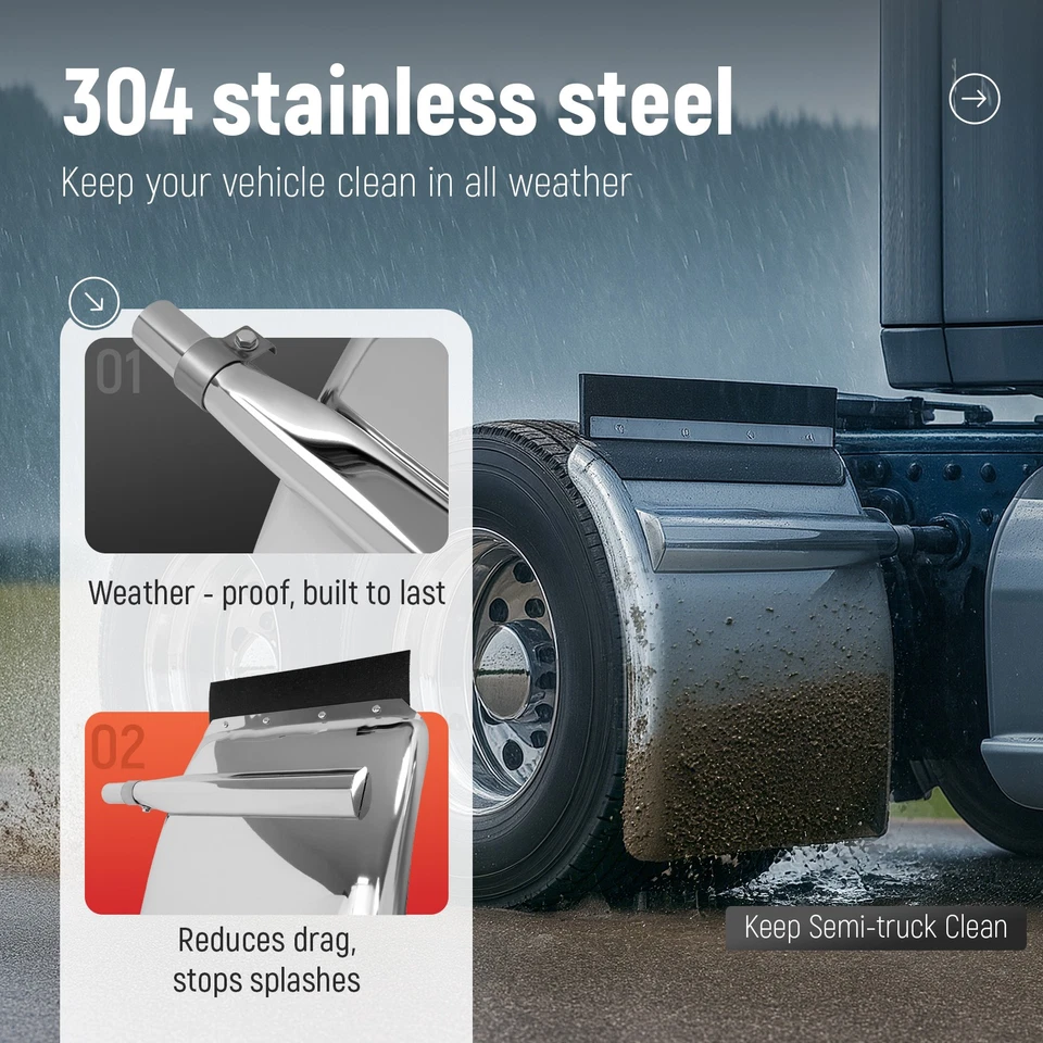 Quarter Fender 24"x24" 304 Stainless Steel For Semi Truck Freightliner Volvo VNL - Image 4 of 4