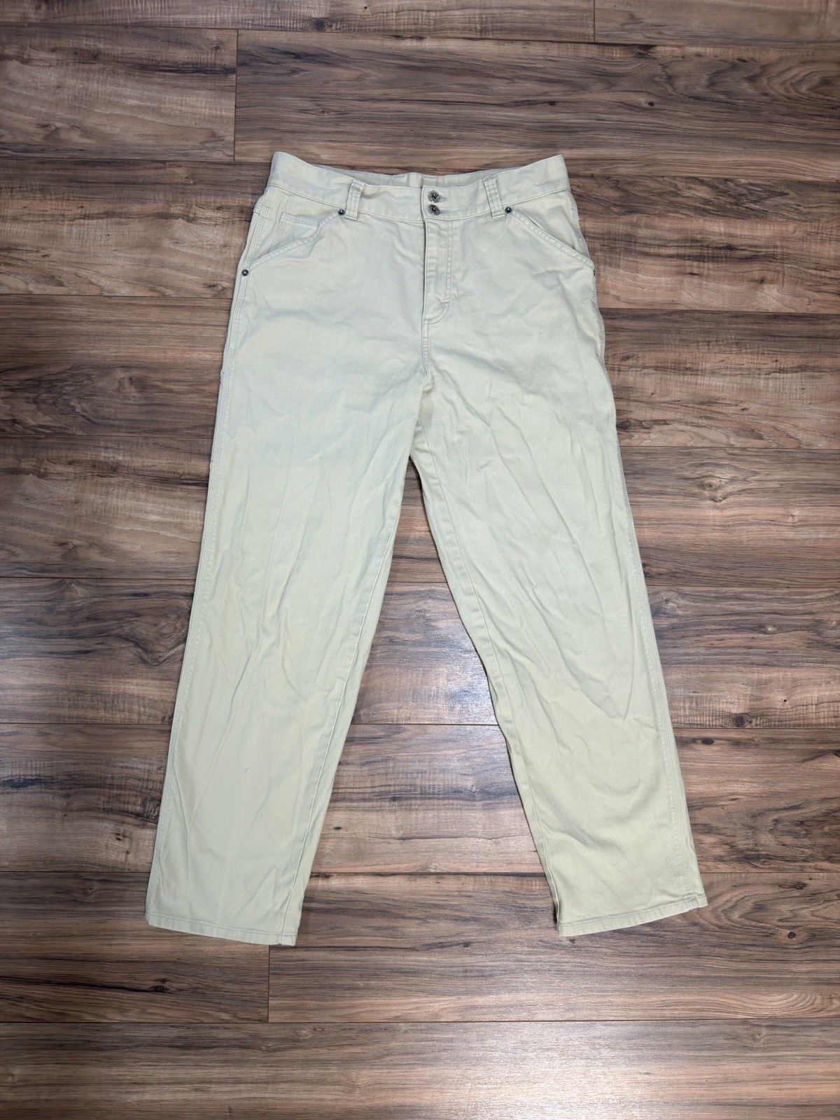 Vintage Y2K 2000s Riveted By Lee Size 14M Carpenter Cargo Khaki Beige Tan Pants