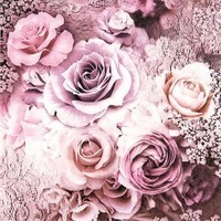 20 Servietten Evelien - Rosen Lila Vintage 33X33Cm