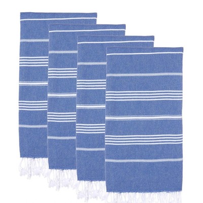Set of 4 Blue Turkish Beach Towel  - 100% Cotton Extra Large Turkish Towel