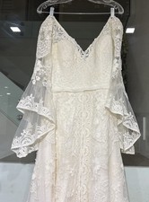 Lillian West Wedding Dress 66064 Bell Sleeve Lace Dress W Criss Cross Back Sz 12