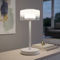 Tischlampe Tischleuchte Nachtischlampe Weiß Glas Wohnzimmerlampe H 32,5 Cm
