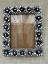 Vintage Metal 9x7 Silver Flowers Picture Frame Wood Backing Artmex Casa Supply