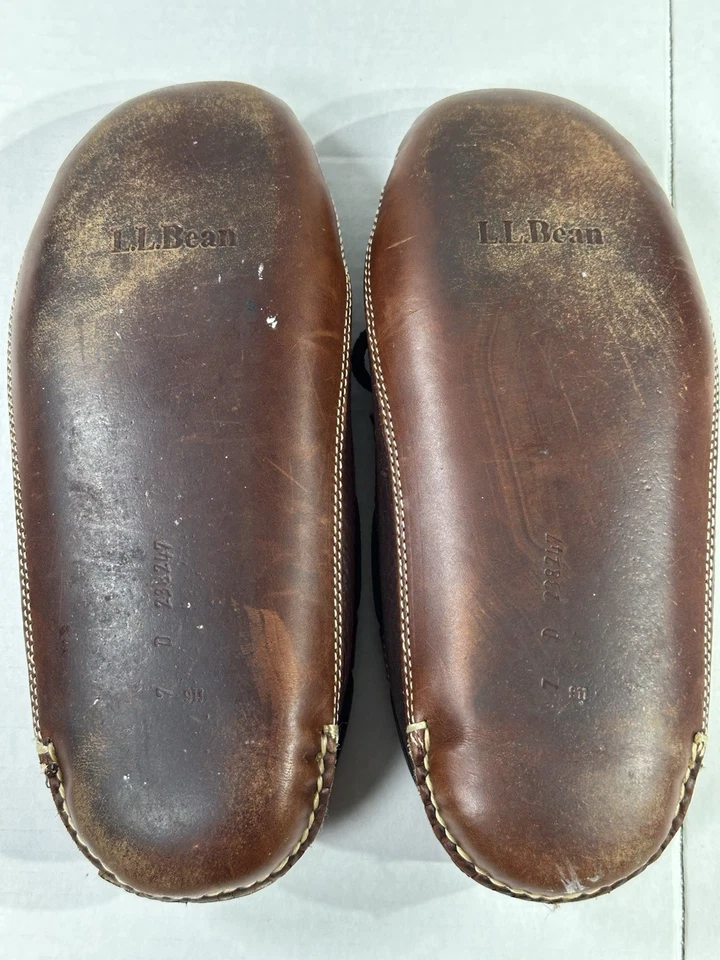 Мужские кожаные тапочки-мокасины L.L.Bean из овчины с подкладкой коричневые размер 7 D - Изображение 3 из 4