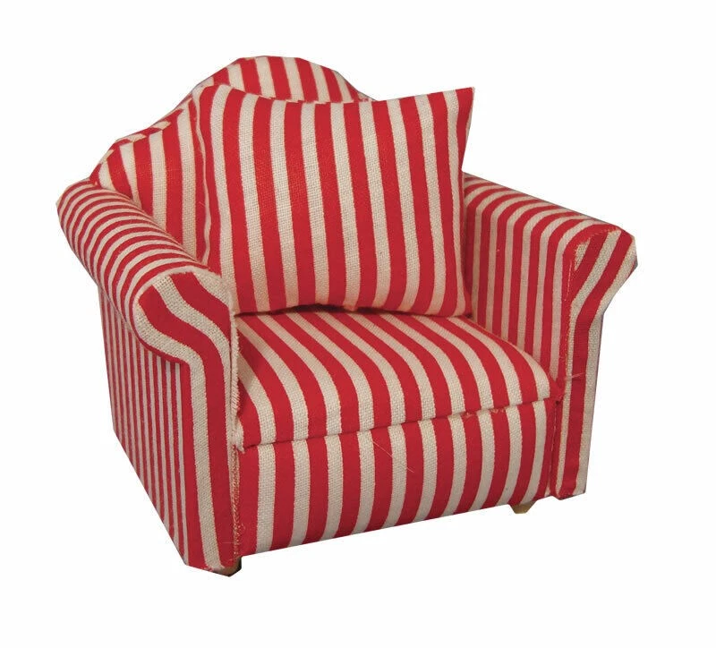 Red & White Striped Sofa Chair, Dolls House Miniature, Furniture Miniatures - Image 1 of 1