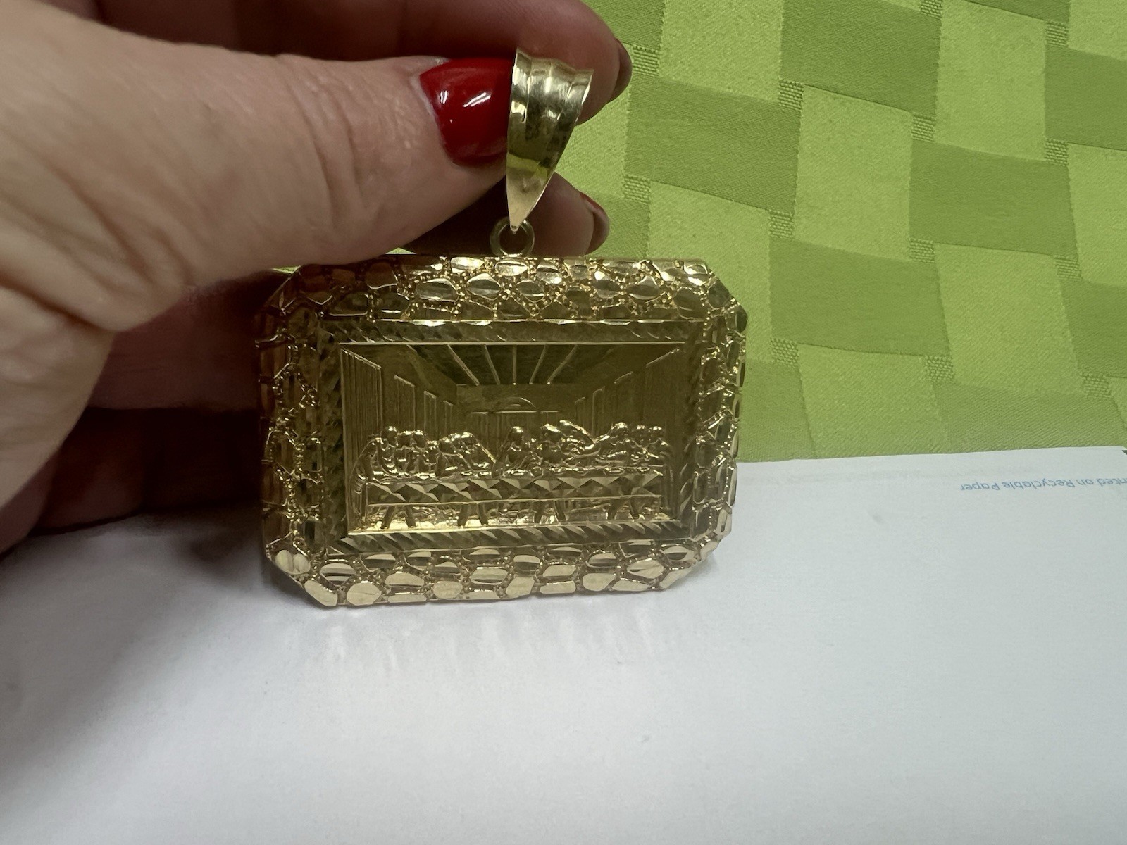 Rectangle Last Supper Textured Nugget  Pendant Re… - image 6