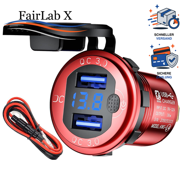 USB Steckdose KFZ LadegeräT 12V 36W QC 3.0 Schnellladung Mit LED Voltmeter-image