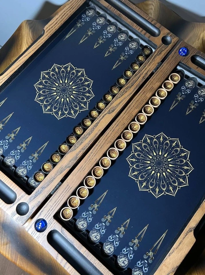 Backgammon Set Lion Theme, Wooden, Glass & Epoxy Resin, Game Board, Dice Game - Image 4 of 4