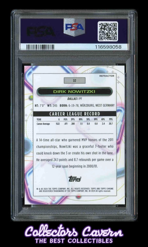 2023 Topps Cosmic Chrome Refractor #32 Dirk Nowitzki PSA 9 (MINT) - Image 2 of 2