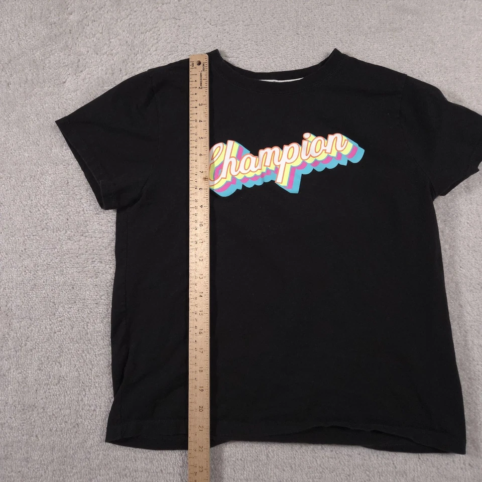 Champion Shirt Girls Medium Black Multicolor Script Logo Graphic Tee Crewneck - Image 4 of 4