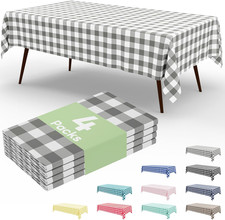 4 Packs Buffalo Disposable Table Cloth, 54 x 108 Inch Waterproof Plastic Tablecl