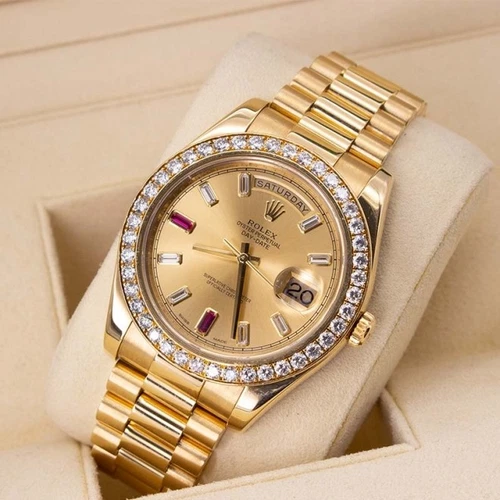 Rolex Day Date II 218348 Factory Diamond Bezel and Ruby Markers 2015