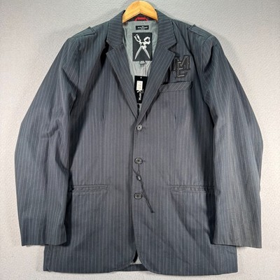 Vintage Marc Ecko Cut & Sew Blazer Men 2XL Black Pinstripes Sports Coat 3 Button