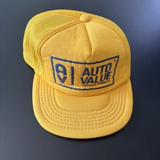 Vtg Auto Value Premium Products Mesh Trucker SnapBack Hat Yellow OSFM YoungAn