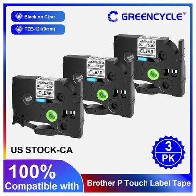 Black on Clear Tape For Brother TZ TZe 121 P-touch PT-D400 9mm Label Maker 3PK