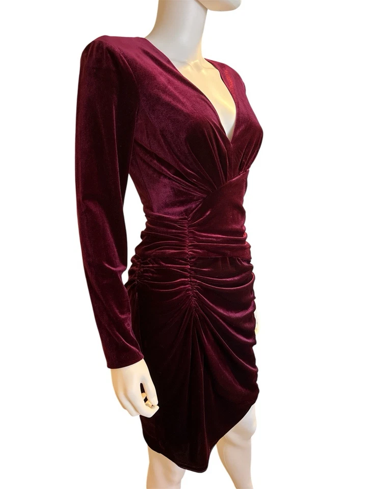 Vince Camuto Ruched Velvet Dress V-neck Long Sleeve Size 6 - Image 3 of 4