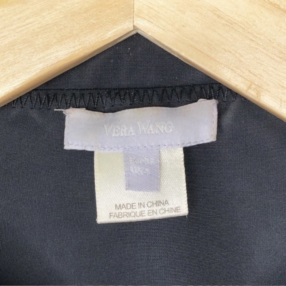 Authentic Vera Wang Cropped Black Trench Jacket Lamb Leather Trim Size 4 - Image 3 of 4