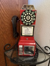 Crosley Red 1957 Retro Pay Phone Replica With Coin Bank. No Key and Not Tested.
