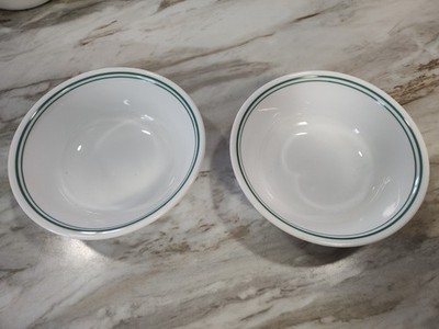 2 Corelle by Corning ROSEMARIE 6¼'' Soup Cereal Bowls Double Green Stripe Nice