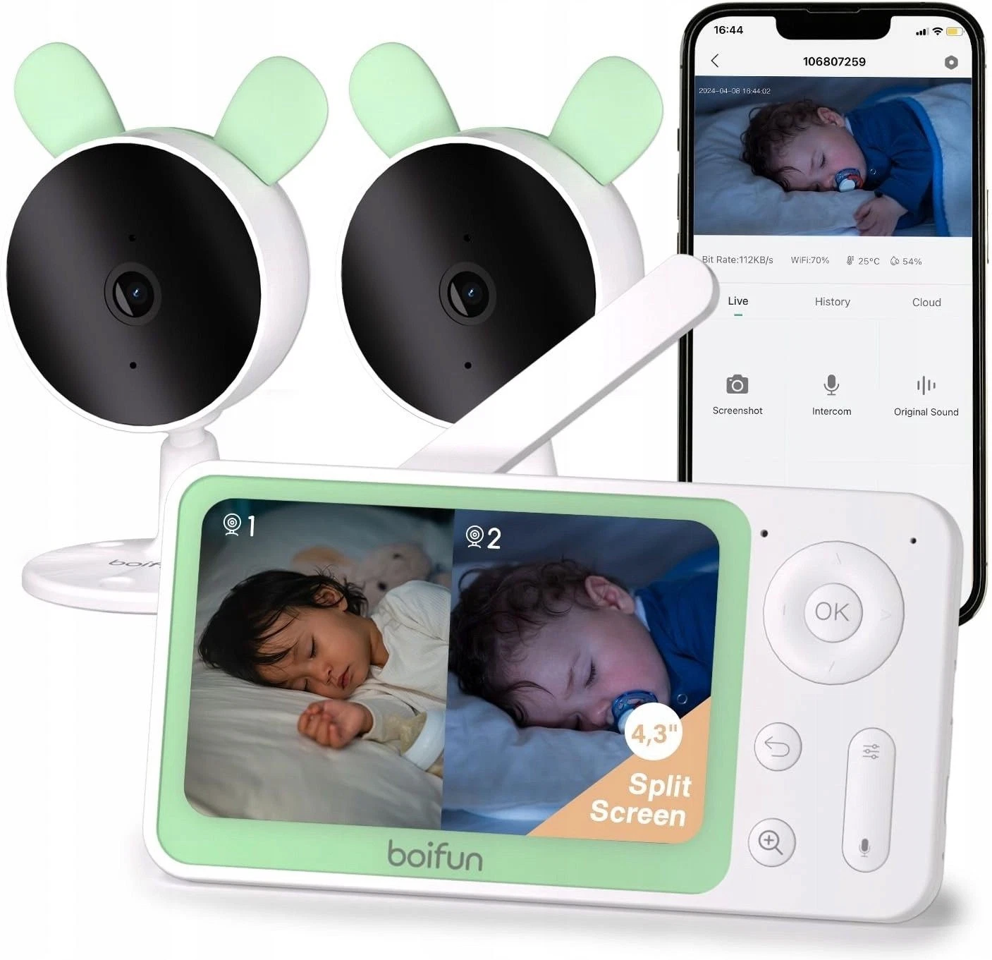 BOIFUN 1080P Smart WiFi Baby Monitor - 4.3” LCD Screen, 3X Zoom, Two-Way Audio