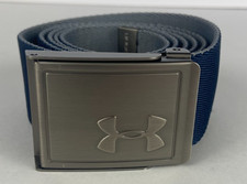 Under Armour Golf Belt Blue Nylon Graphite Logo Buckle 47" Long