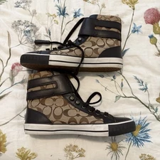 Coach Fizzle High Top Womens Size 8B Dark Brown Athletic Buckle Shoes Sneakers