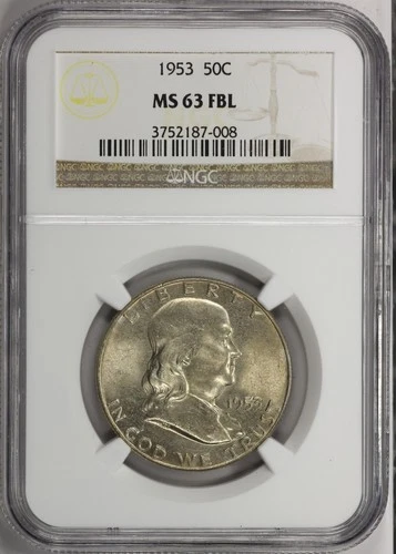 1953 50C Franklin Half Dollar- NGC MS63 FBL