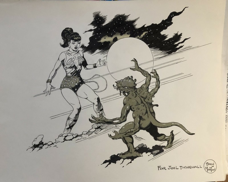 Dan Morton WONDER GIRL AND MONSTER Commission Drawing