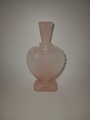 Vintage Pink Frosted Glass Heart Shaped Perfume Bottle Teleflora Mother s Gift