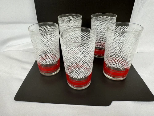1960s VNTG FEDERAL GLASS MCM Weave-Pattern 14-ounce ice tea glasses / Tumblers