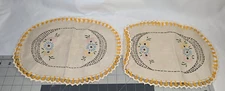 Oval Doilies Hand Embroidered Tan Orange