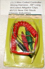 3 Wire Coiled Slot Car Controller Wiring Harness 48" W/Coded Alligator Clip NOS