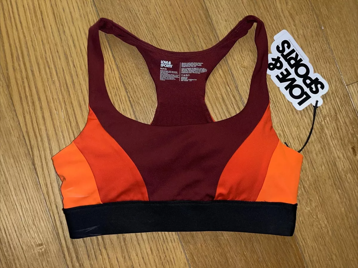 Love & Sports Bra Black Oranges NWOT Size LARGE (12-14)