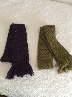 LOT OF Handmade Scarf Crochet Long 86” Fringe Green, Purple