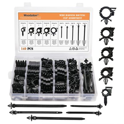 140 Pcs Car Wire Loom Routing Clip Push Mount Cable Tie Assortment Heavy Duty...
