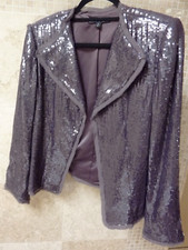 $995 Lafayette 148 Silk Gray Sequined Dressy Jacket Blazer Frayed Hem Sz 6 Small
