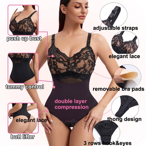 Seamless Bodysuit for Women Tummy Control Shapewear Sculpting Thong Body Shaper - Picture 5 of 62