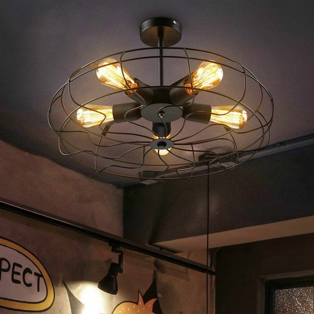 Industrial Vintage Style Metal Wire Curved Cage Pendant Ceiling