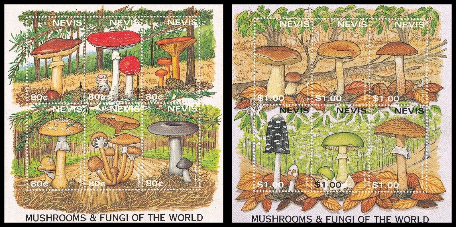 1997 Nevis Fungi SG1112-SG1123 Sheetlets MNH
