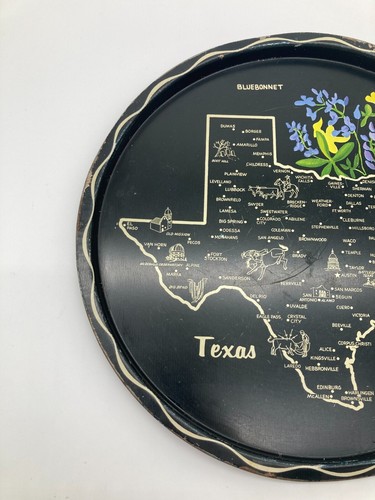 Bandeja para servir recuerdos de metal redondo negro vintage del estado de Texas de EE. UU. - Imagen 4 de 11