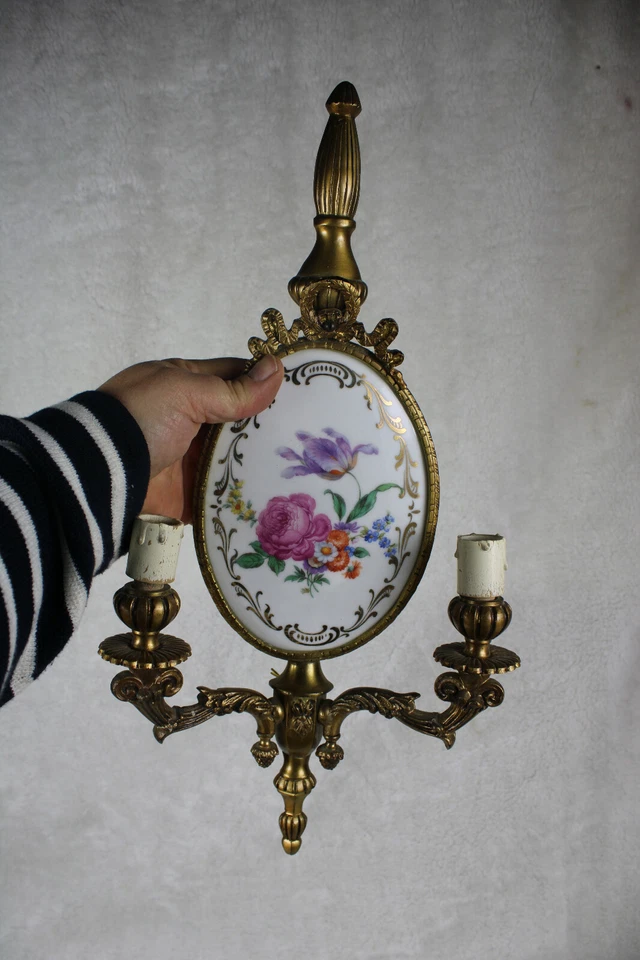 PAR de apliques de pared florales placa porcelana limoges franceses raros 1970  Foto 3 de 4