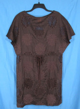 TORY BURCH Jacinda BLOUSON SHIFT DRESS Brown Cotton Eyelet DRAWSTRING WAIST Sz 8