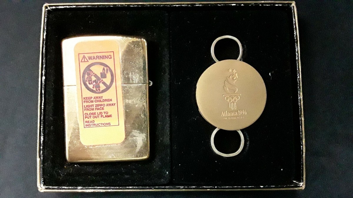 1996 ATLANTA OLYMPICS ZIPPO LIGHTER AND KEY CHAIN SET SOLID BRASS