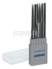CORRADI Escapement Files with square handle, cut 0, set of 10 RARE SPECIAL CUT