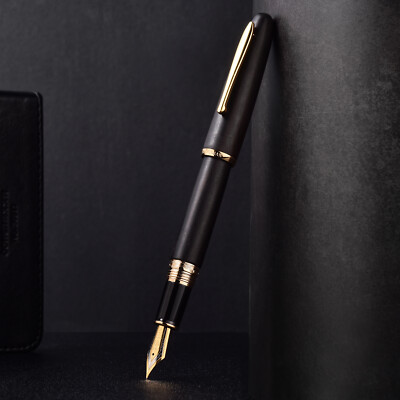 HongDian Natural Blak Ebony Wood Fountain Pen, EF/ F Nib Writing