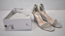 Davids Bridal Studio Blossom Pave Crystal Embellished Wedges Women Size 9 Silver