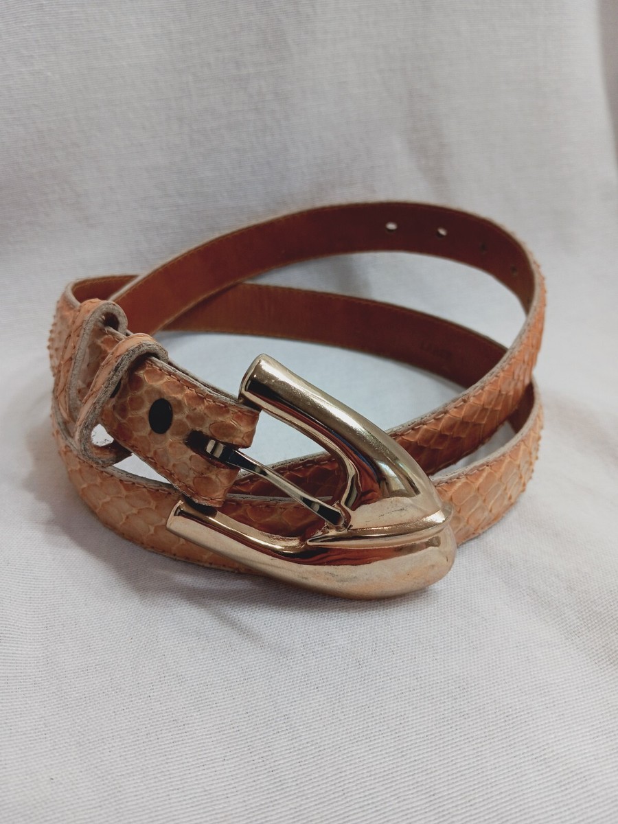 小物 vintage apple buckle leather belt Vtg Apple Acc Of NY Snakeskin Belt Tan Sz Large Goldtone